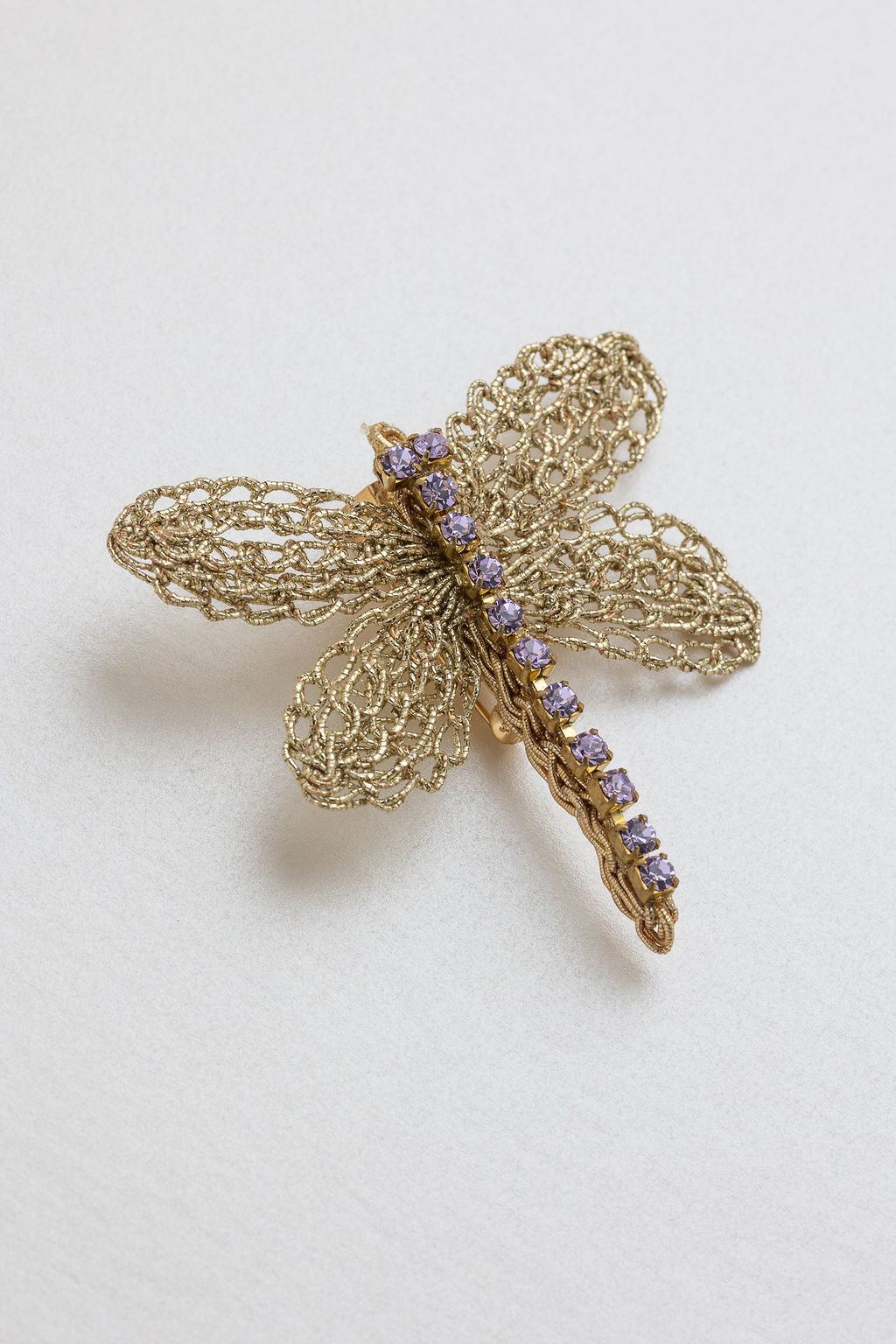 Spilla Dragonfly - Spilla Artigianale all'Uncinetto con Strass